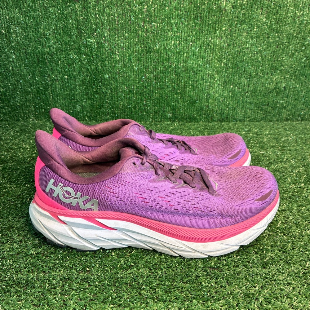 Hoka Clifton 8 Mesh Breathable Athletic Running Shoes Purple Womens 8.5 D Wide